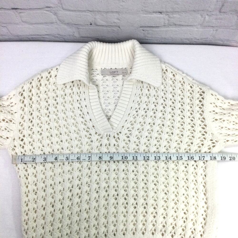 Loft Petites Cottagecore Open Knit Split Neck Cream Pullover Sweater Size XXS - Picture 11 of 13
